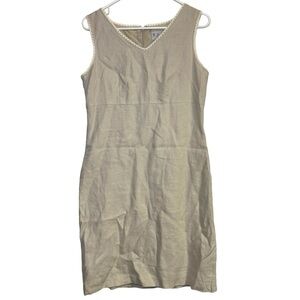 Real Comfort 100% Linen V Neck Shift Knee‎ Length Dress Size 8